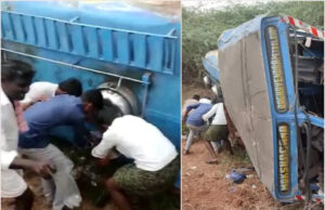 ಟ್ಯಾಂಕರ್ ಪಲ್ಟಿ: ಪೆಟ್ರೋಲ್ ತುಂಬಿಸಿಕೊಳ್ಳಲು ಮುಗಿಬಿದ್ದ ಜನ