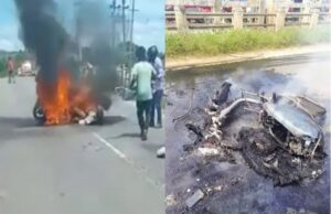 ನಡು ರಸ್ತೆಯಲ್ಲಿ ಹೊತ್ತಿ ಉರಿದ ಸ್ಕೂಟರ್: ಒಬ್ಬನ ಸಾವು