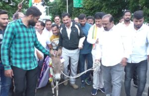 ಅಭಿವೃದ್ಧಿ ಚರ್ಚೆ: ಜಿಲ್ಲಾ ಕಾಂಗ್ರೆಸ್ ನಿಂದ ಸಂಸದರ ಕಚೇರಿಗೆ ಹಂದಿ, ಕತ್ತೆಗಳ ಮೆರವಣಿಗೆ