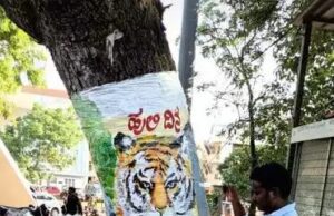 ಅಂತಾರಾಷ್ಟ್ರೀಯ ಹುಲಿ ದಿನಾಚರಣೆ: ಮರದಲ್ಲಿ ಹುಲಿ ಚಿತ್ರ ಬಿಡಿಸಿದ ಕಲಾವಿದ