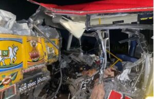 ಕೆಎಸ್’ಆರ್’ಟಿಸಿ ಬಸ್ – ಲಾರಿ ನಡುವೆ ಭೀಕರ ಅಪಘಾತ: ದಂಪತಿ ಸಾವು, 20 ಮಂದಿಗೆ ಗಾಯ