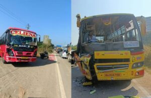 ಖಾಸಗಿ ಬಸ್ ಗಳ ಮುಖಾಮುಖಿ ಡಿಕ್ಕಿ: ಪ್ರಯಾಣಿಕರಿಗೆ ಗಾಯ
