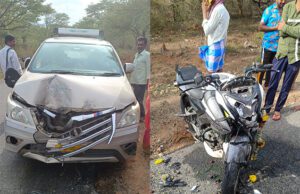 ಇನೋವಾ ಕಾರು – ದ್ವಿಚಕ್ರ ವಾಹನದ ನಡುವೆ ಅಪಘಾತ: ಇಬ್ಬರಿಗೆ ಗಂಭೀರ ಗಾಯ