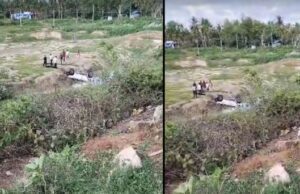 ನಿಯಂತ್ರಣ ತಪ್ಪಿ ರಸ್ತೆ ಬದಿ ಕಟ್ಟೆಗೆ ಬಿದ್ದ ಕಾರು: ನಾಲ್ವರಿಗೆ ಗಾಯ