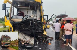 ಲಾರಿಗೆ ಡಿಕ್ಕಿ ಹೊಡೆದ ಬಸ್: ಓರ್ವ ಸ್ಥಳದಲ್ಲೇ ಸಾವು, 6 ಮಂದಿಗೆ ಗಾಯ