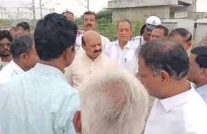 ರೇಲ್ವೆ ಸೇತುವೆ ಕಾಮಗಾರಿ ವೀಕ್ಷಿಸಿದ ಸಂಸದ ಬಸವರಾಜ್ ಬೊಮ್ಮಾಯಿ