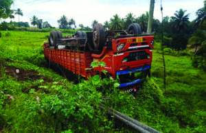 ಹಳ್ಳಕ್ಕೆ ಉರುಳಿದ ಗೂಡ್ಸ್ ಲಾರಿ: ತಪ್ಪಿದ ಅನಾಹುತ