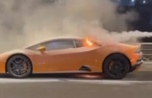 ರಸ್ತೆ ಮಧ್ಯೆ ಹೊತ್ತಿ ಉರಿದ ಲ್ಯಾಂಬೋರ್ಗಿನಿ ಕಾರು