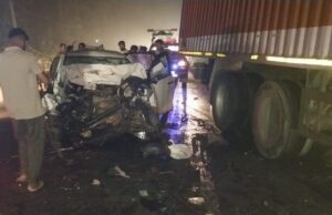 ಲಾರಿ-ಕಾರಿನ ನಡುವೆ ಡಿಕ್ಕಿ: ಪತಿ – ಪತ್ನಿ ಮತ್ತು ಏಳು ತಿಂಗಳ ಮಗ ಸಾವು