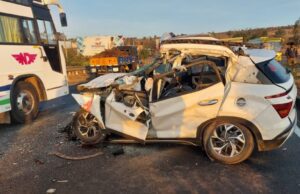 ಕಾರು – ಲಾರಿ ಮಧ್ಯೆ ಅಪಘಾತ: ಪತಿ ಎದುರೇ ಪ್ರಾಣಬಿಟ್ಟ ವೈದ್ಯೆ ಪತ್ನಿ