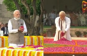 ರಾಜ್ಘಾಟ್ನಲ್ಲಿ ಮಹಾತ್ಮ ಗಾಂಧಿಗೆ ಗೌರವ ನಮನ ಸಲ್ಲಿಸಿದ ಪ್ರಧಾನಿ ಮೋದಿ