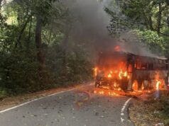 ಹೊತ್ತಿ ಉರಿದ ಪ್ರವಾಸಿ ಬಸ್ – ತಪ್ಪಿದ ಭಾರೀ ದುರಂತ..!