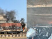 ಲಾರಿಗೆ ಆಕಸ್ಮಿಕ ಬೆಂಕಿ – 40 ಬೈಕ್ ಸುಟ್ಟು ಕರಕಲು..!