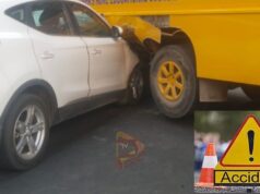 ಸಿಗ್ನಲ್ ತಪ್ಪಿಸಲು ಹೋಗಿ ಶಾಲಾ ಬಸ್ಗೆ ಕಾರು ಡಿಕ್ಕಿ..!