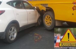 ಸಿಗ್ನಲ್ ತಪ್ಪಿಸಲು ಹೋಗಿ ಶಾಲಾ ಬಸ್ಗೆ ಕಾರು ಡಿಕ್ಕಿ..!