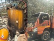 ಹೆದ್ದಾರಿಯಲ್ಲಿ ಸ್ಫೋಟಗೊಂಡ ಸಿಲಿಂಡರ್ – ಲಾರಿ ಬೆಂಕಿಗಾಹುತಿ