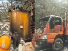 ಹೆದ್ದಾರಿಯಲ್ಲಿ ಸ್ಫೋಟಗೊಂಡ ಸಿಲಿಂಡರ್ – ಲಾರಿ ಬೆಂಕಿಗಾಹುತಿ