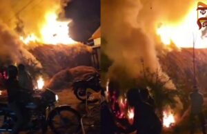 ಕೆ.ಆರ್ ಪೇಟೆ – ಬೆಂಕಿಯ ಕಿನ್ನಾಲೆಗೆ ಹುಲ್ಲಿನ ಮೆದೆ ಭಸ್ಮ..!