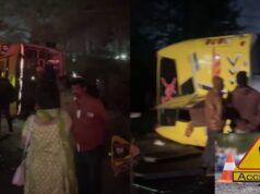 ಡಿವೈಡರ್ಗೆ ಡಿಕ್ಕಿಯಾಗಿ ಖಾಸಗಿ ಬಸ್ ಪಲ್ಟಿ – ಇಬ್ಬರಿಗೆ ಗಾಯ..!