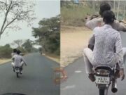 ರಸ್ತೆ ಮಧ್ಯೆ ವ್ಹೀಲಿಂಗ್ – ವಾಹನ ಸವಾರರಿಗೆ ಕಿರಿಕಿರಿ..!