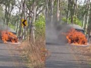 ಚಲಿಸುತ್ತಿದ್ದ ಕಾರಿನಲ್ಲಿ ಏಕಾಏಕಿ ಬೆಂಕಿ – ಸುಟ್ಟು ಕರಕಲು