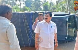 ಅಡಿಕೆ ಸಾಗಿಸುತ್ತಿದ್ದ ಲಾರಿ ಪಲ್ಟಿ – ರಸ್ತೆಯಲ್ಲಿ ಕಾಳಿಂಗ ಅಡ್ಡ ಬಂದಿದ್ದಕ್ಕೆ ಕಕ್ಕಾಬಿಕ್ಕಿಯಾದ ಚಾಲಕ