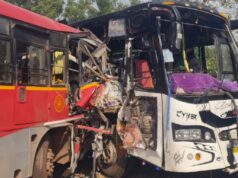 ಕೆಎಸ್ಆರ್ಟಿಸಿ – ಖಾಸಗಿ ಬಸ್ ಮುಖಾಮುಖಿ ಡಿಕ್ಕಿ; 40 ಪ್ರಯಾಣಿಕರಿಗೆ ಗಾಯ