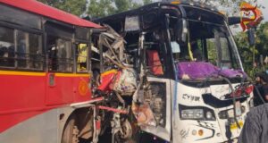ಕೆಎಸ್ಆರ್ಟಿಸಿ – ಖಾಸಗಿ ಬಸ್ ಮುಖಾಮುಖಿ ಡಿಕ್ಕಿ; 40 ಪ್ರಯಾಣಿಕರಿಗೆ ಗಾಯ
