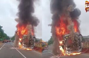 ಗದಗಕ್ಕೆ ಹೋಗುತ್ತಿದ್ದ ಬಸ್ಗೆ ಬೆಂಕಿ – ಚಾಲಕನ ಸಮಯಪ್ರಜ್ಞೆ ಜನ ಪಾರು