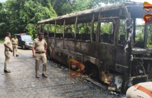 ಶಿವಮೊಗ್ಗ : ಖಾಸಗಿ ಬಸ್ ಬೀಕರ ಅಗ್ನಿ ಅನಾಹುತ , ತಪ್ಪಿದ ದುರಂತ